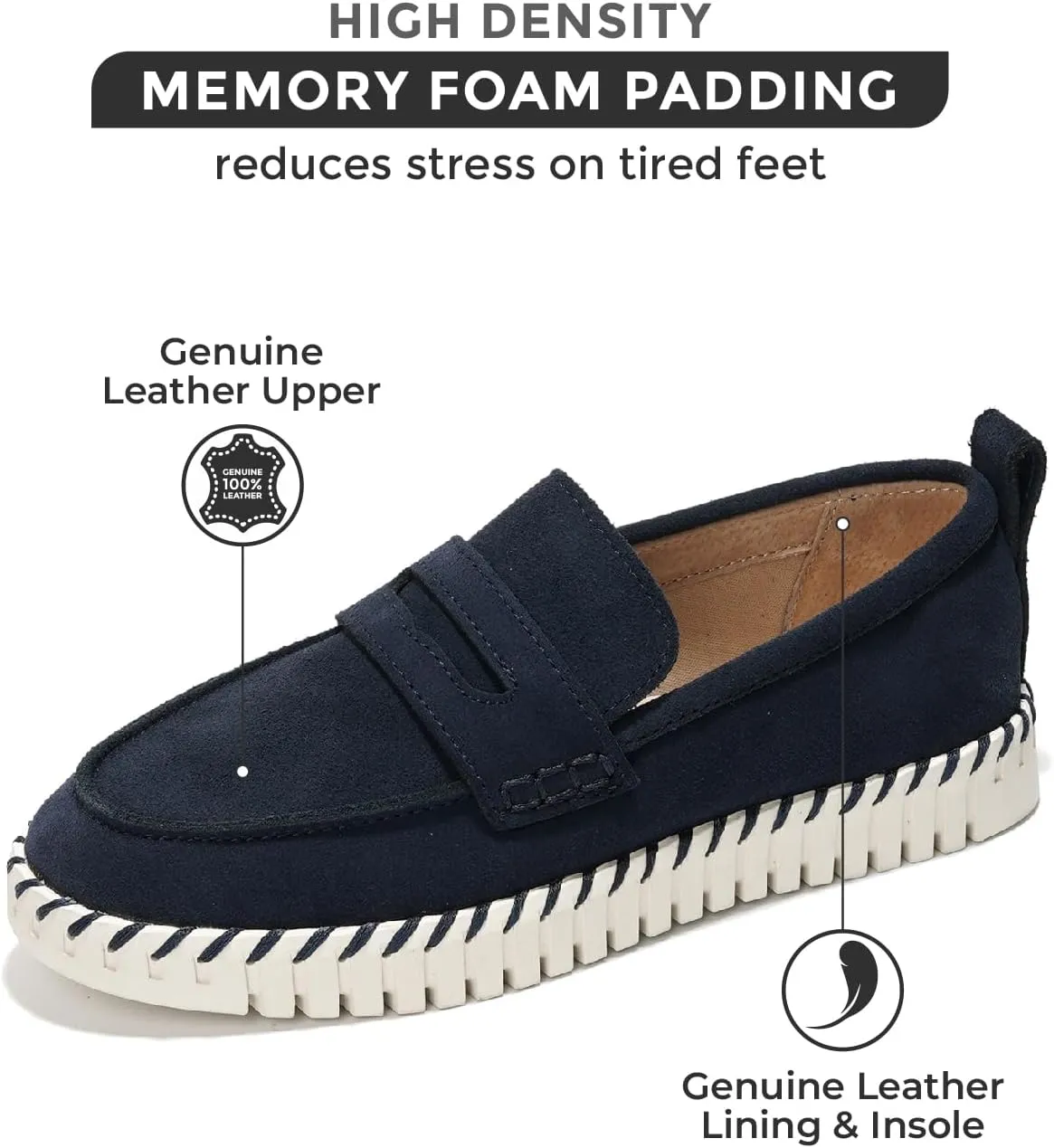 Project Cloud Genuine Leather Loafers for Women - Memory Foam Womens Shoes - Non Slip Spring Loafers Flexible Sole - Fashion Shoes for Women 2025 (Filide)