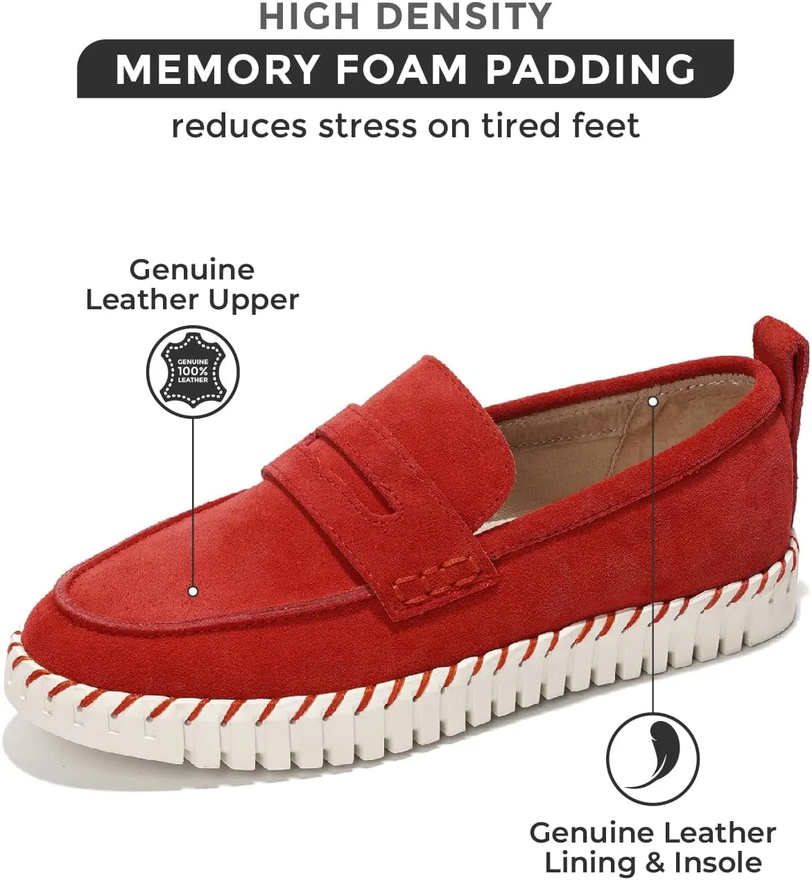 Project Cloud Genuine Leather Loafers for Women - Memory Foam Womens Shoes - Non Slip Spring Loafers Flexible Sole - Fashion Shoes for Women 2025 (Filide)
