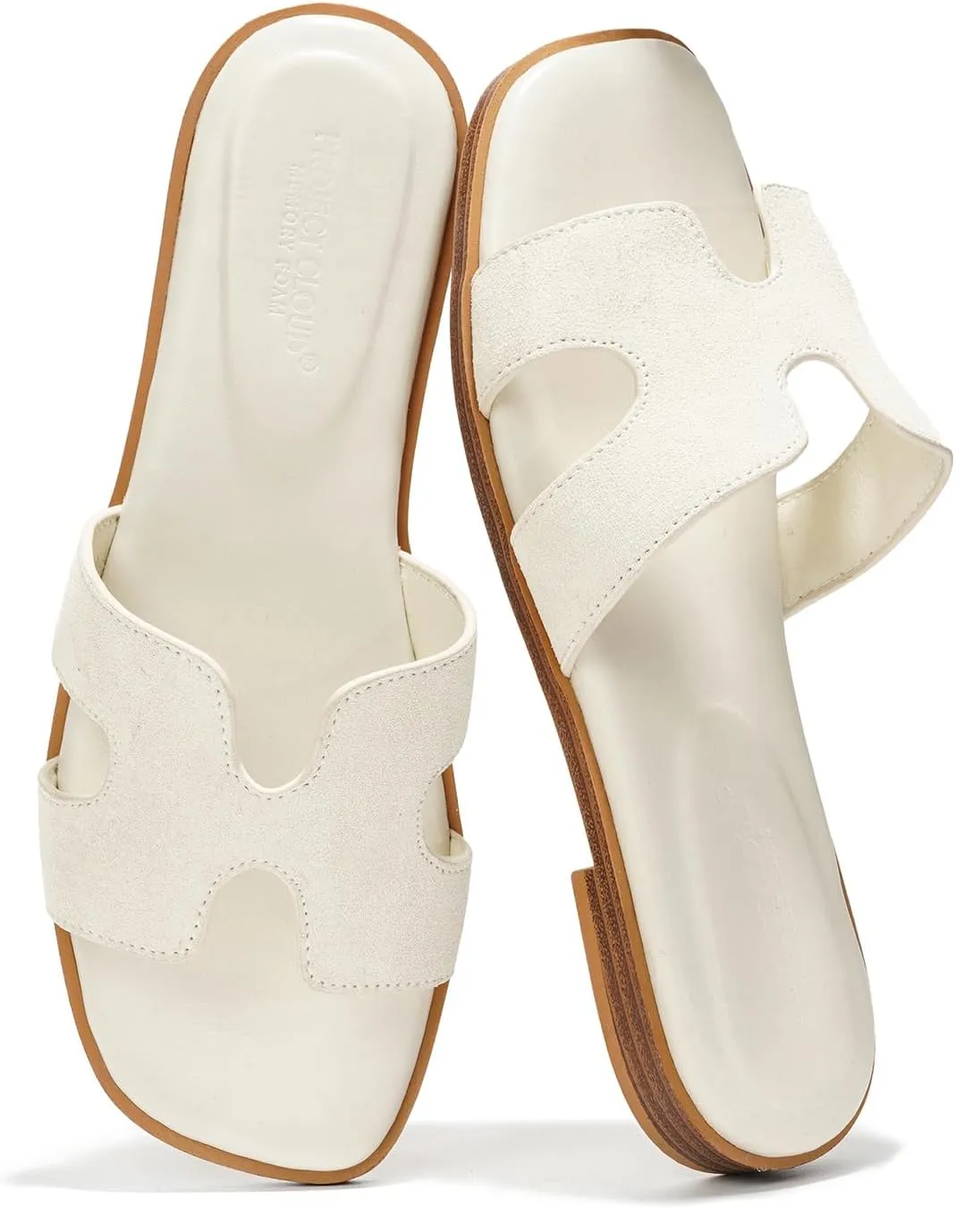 Project Cloud Genuine Leather Summer Sandals for Women 2025 - Fashion Flat Womens Sandals with Memory Foam Insole Slides Sandals Women Footwear - Mules Women's Sandals (Jannel)