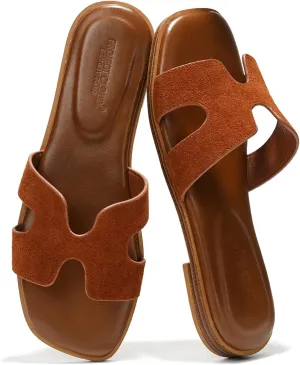 Project Cloud Genuine Leather Summer Sandals for Women 2025 - Fashion Flat Womens Sandals with Memory Foam Insole Slides Sandals Women Footwear - Mules Women's Sandals (Jannel)