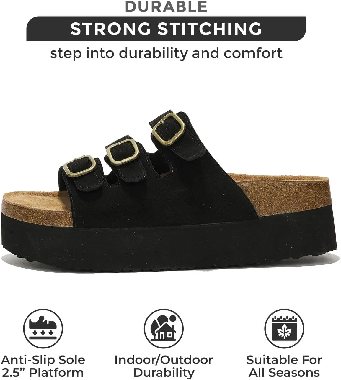 Project Cloud Genuine Suede Womens Sandals - Comfortable Wedges & Platform Sandals for Women with Memory Foam Insole - Non-Slip 3-Strap Wedge for Women Footwear (Dyan)
