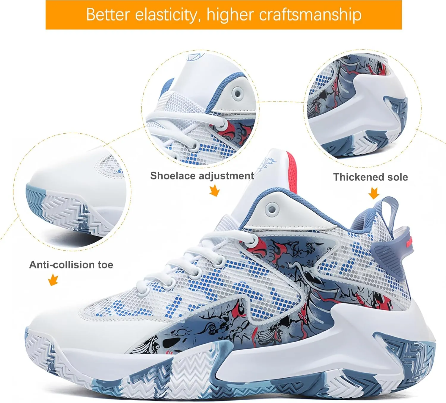 Qiucdzi Mens Basketball Shoes Non-Slip Breathable Outdoor Sneakers Fashion Graffiti Sports Training Shoes for Running Walking
