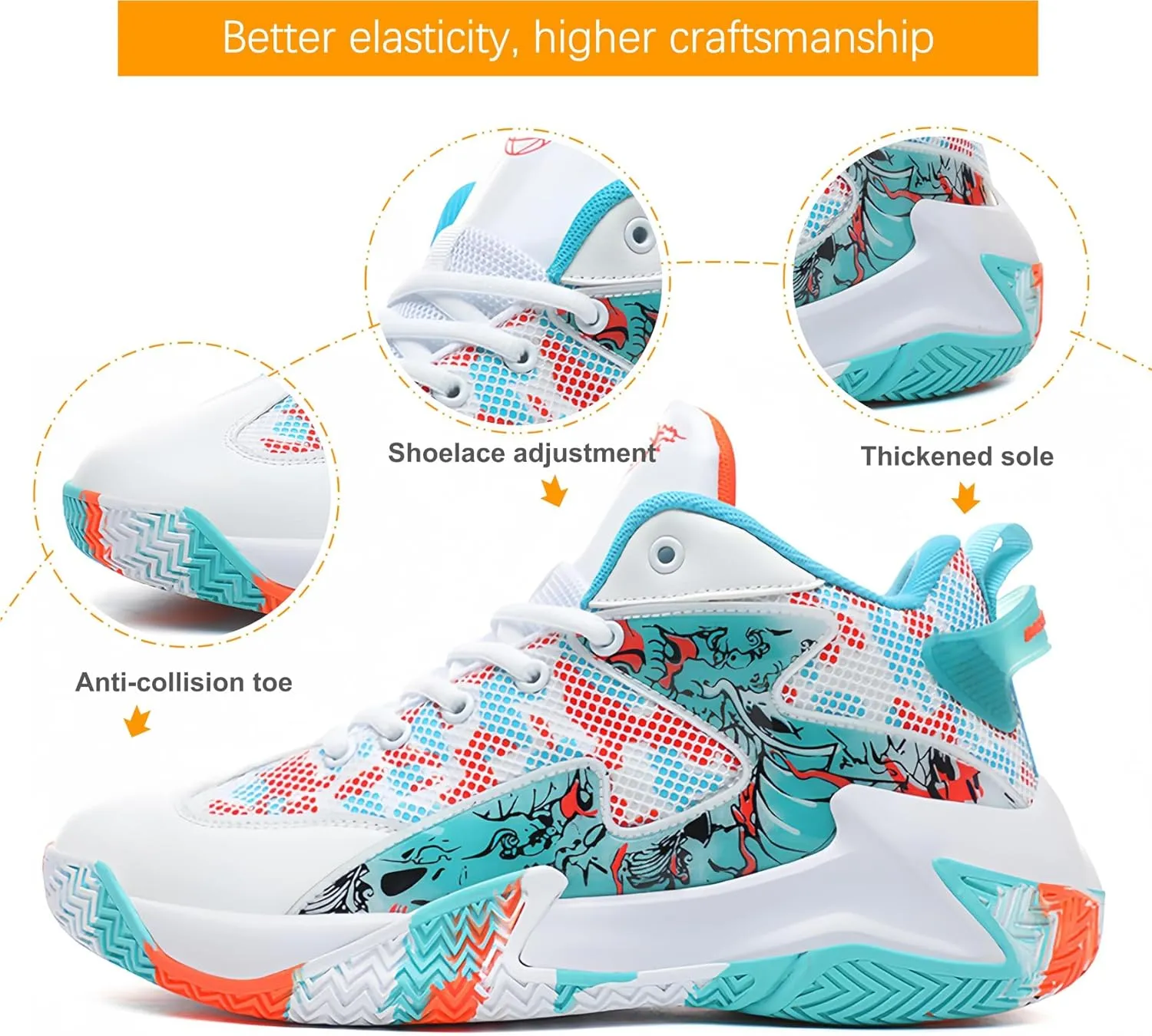 Qiucdzi Mens Basketball Shoes Non-Slip Breathable Outdoor Sneakers Fashion Graffiti Sports Training Shoes for Running Walking