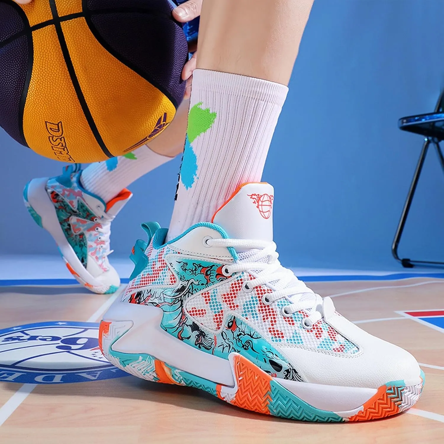 Qiucdzi Mens Basketball Shoes Non-Slip Breathable Outdoor Sneakers Fashion Graffiti Sports Training Shoes for Running Walking
