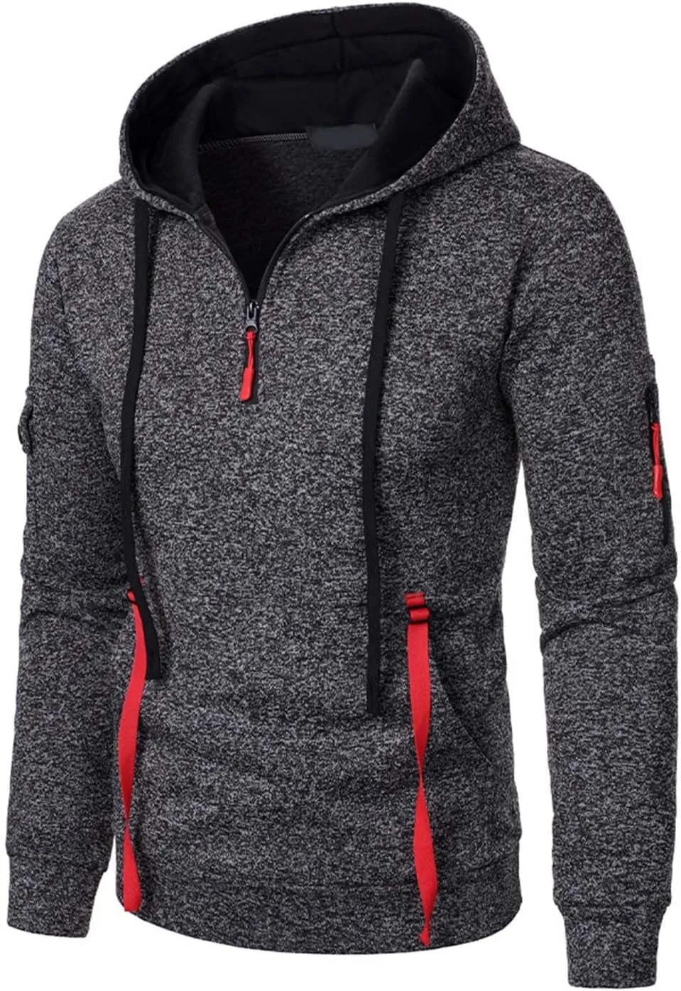 Quarter Zip Pullover Top for Men Tactical Cargo Hoodies Casual Long Sleeve Workout Hipster Athletic Hooded Sweatshirt