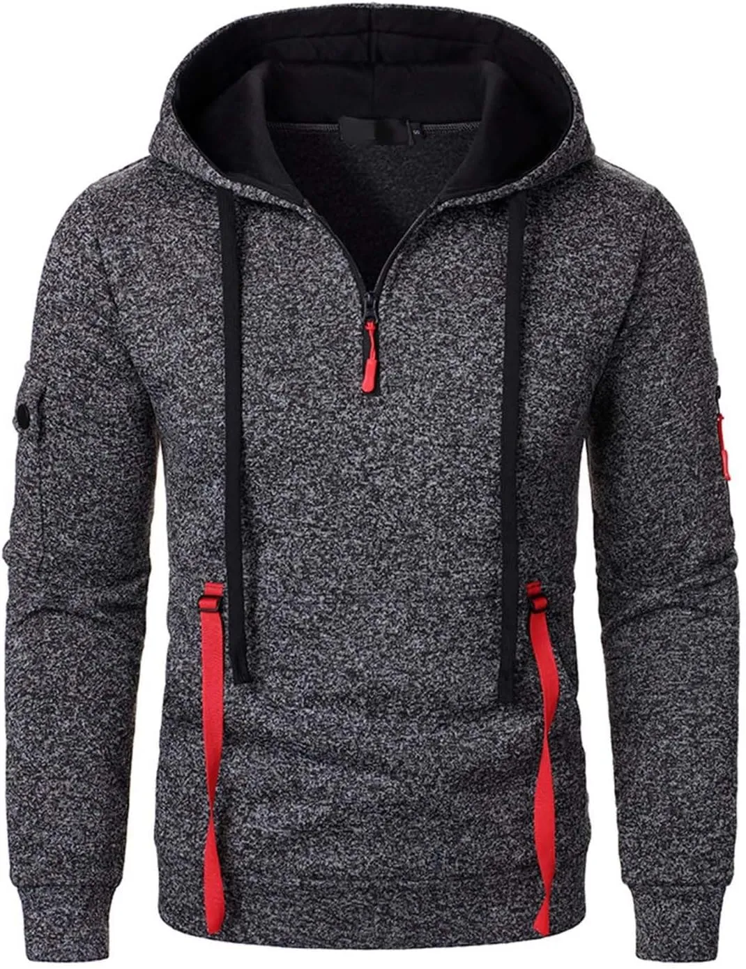 Quarter Zip Pullover Top for Men Tactical Cargo Hoodies Casual Long Sleeve Workout Hipster Athletic Hooded Sweatshirt