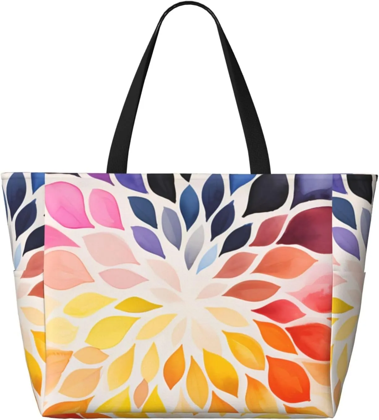 Rainbow Print Large Beach Tote Bag Women Waterproof Sandproof Zipper Beach Tote Bag For Pool Gym Grocery Travel With Wet
