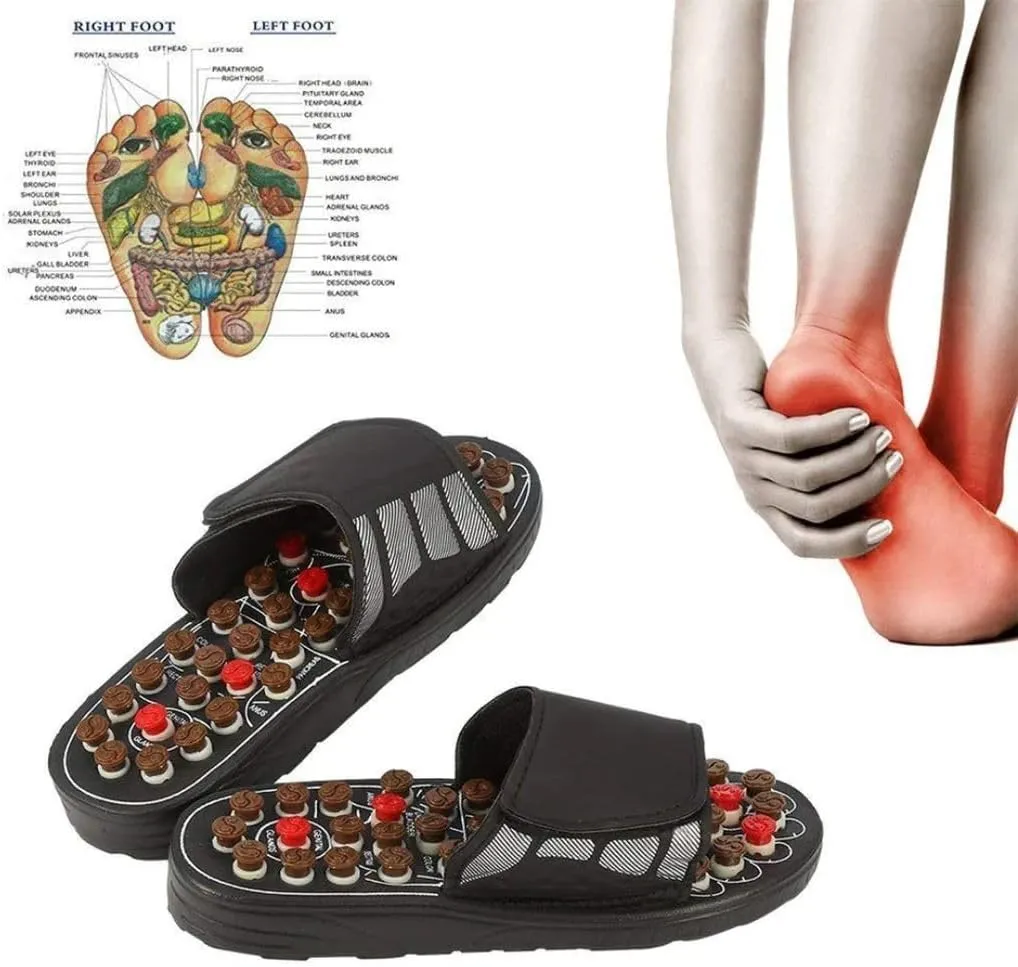 Reflexology Foot Pressure Point Massage Tools Mat Massage Slippers Slides Sandals Shoes, Back Knee Feet Arch Heel Pain and Tension Relief Products Gifts (M-Men(7-8) Women(8.5-9.5), 2Pairs)