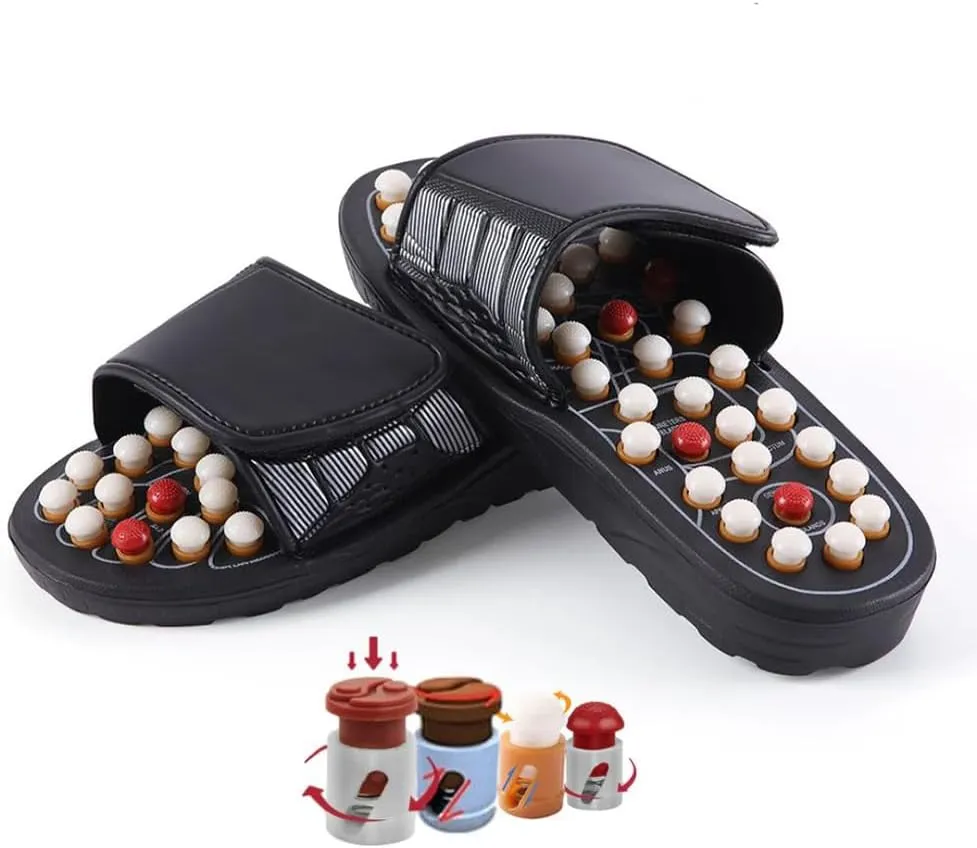 Reflexology Foot Pressure Point Massage Tools Mat Massage Slippers Slides Sandals Shoes, Back Knee Feet Arch Heel Pain and Tension Relief Products Gifts (M-Men(7-8) Women(8.5-9.5), 2Pairs)