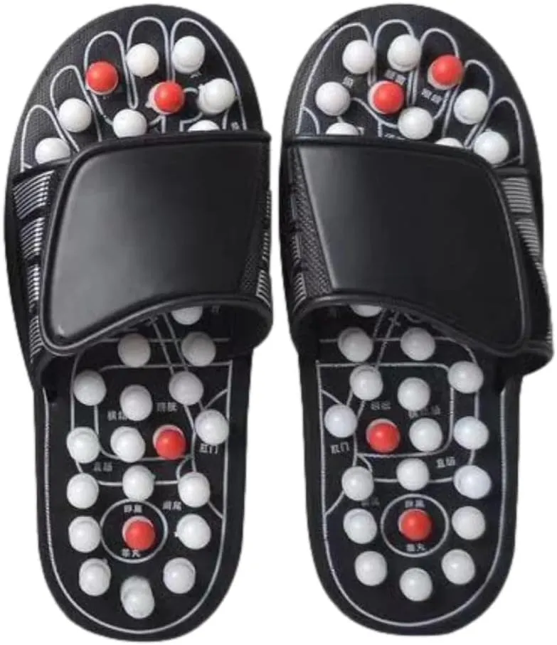 Reflexology Foot Pressure Point Massage Tools Mat Massage Slippers Slides Sandals Shoes, Back Knee Feet Arch Heel Pain and Tension Relief Products Gifts (M-Men(7-8) Women(8.5-9.5), 2Pairs)
