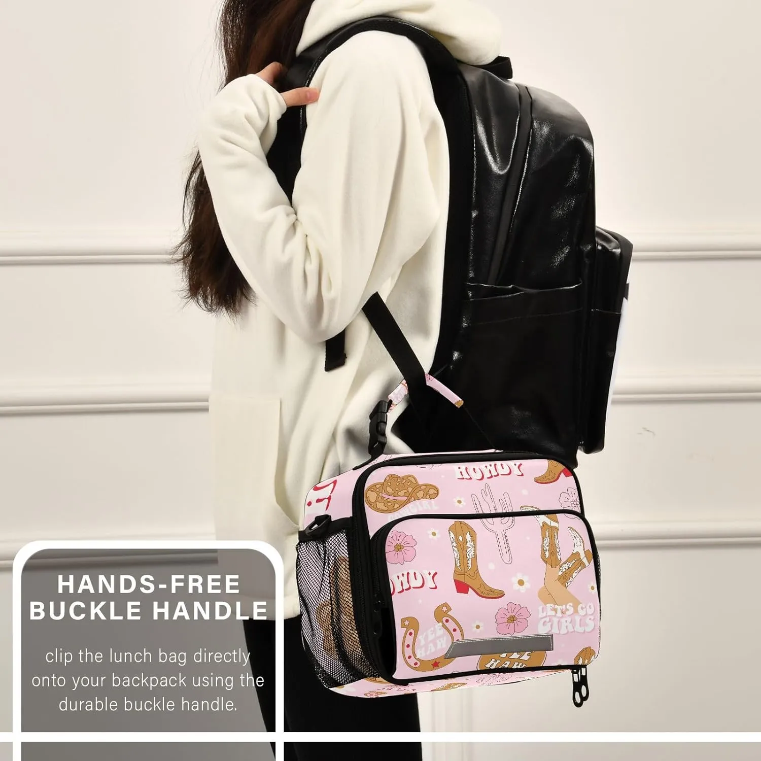Retro Cowgirl Boots Lunch Bag for Women Men Cactus Horseshoe Insulated Cooler Tote Bag with Adjustable Shoulder Strap Large Capacity Picnic Lunch Box Outdoor for Adult Office