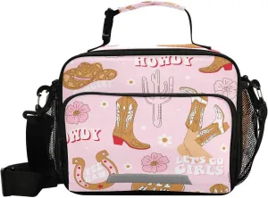 Retro Cowgirl Boots Lunch Bag for Women Men Cactus Horseshoe Insulated Cooler Tote Bag with Adjustable Shoulder Strap Large Capacity Picnic Lunch Box Outdoor for Adult Office
