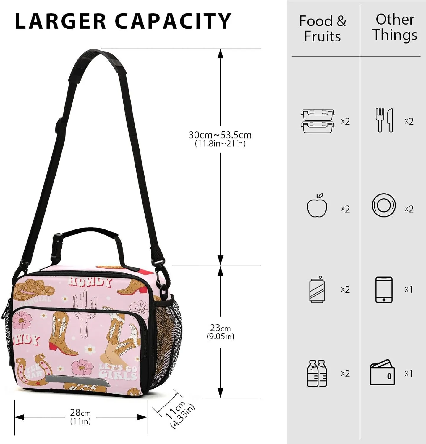 Retro Cowgirl Boots Lunch Bag for Women Men Cactus Horseshoe Insulated Cooler Tote Bag with Adjustable Shoulder Strap Large Capacity Picnic Lunch Box Outdoor for Adult Office