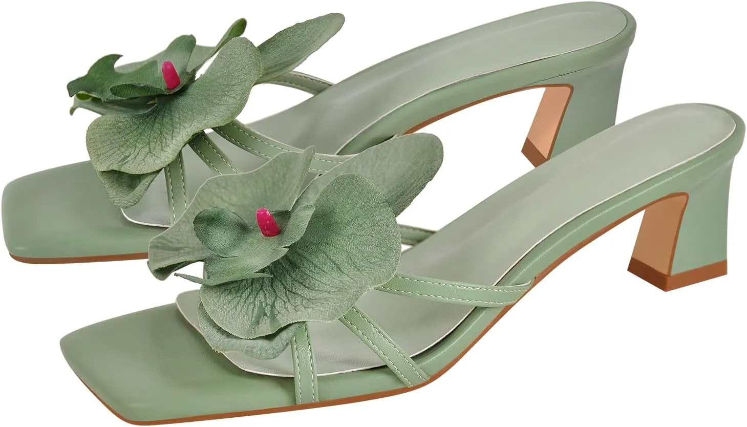 richealnini Orchid Heels for Women Slip On Floral Block Heels