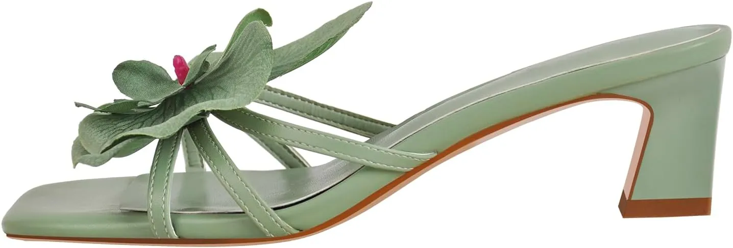 richealnini Orchid Heels for Women Slip On Floral Block Heels
