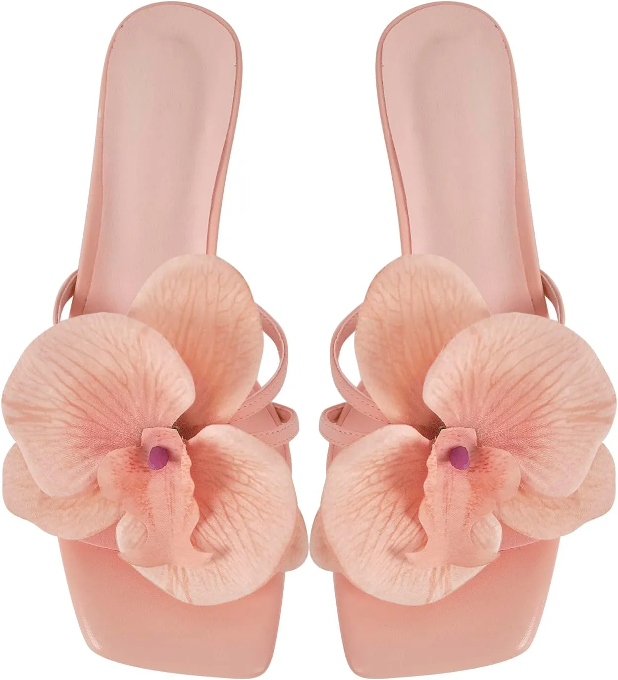 richealnini Orchid Heels for Women Slip On Floral Block Heels