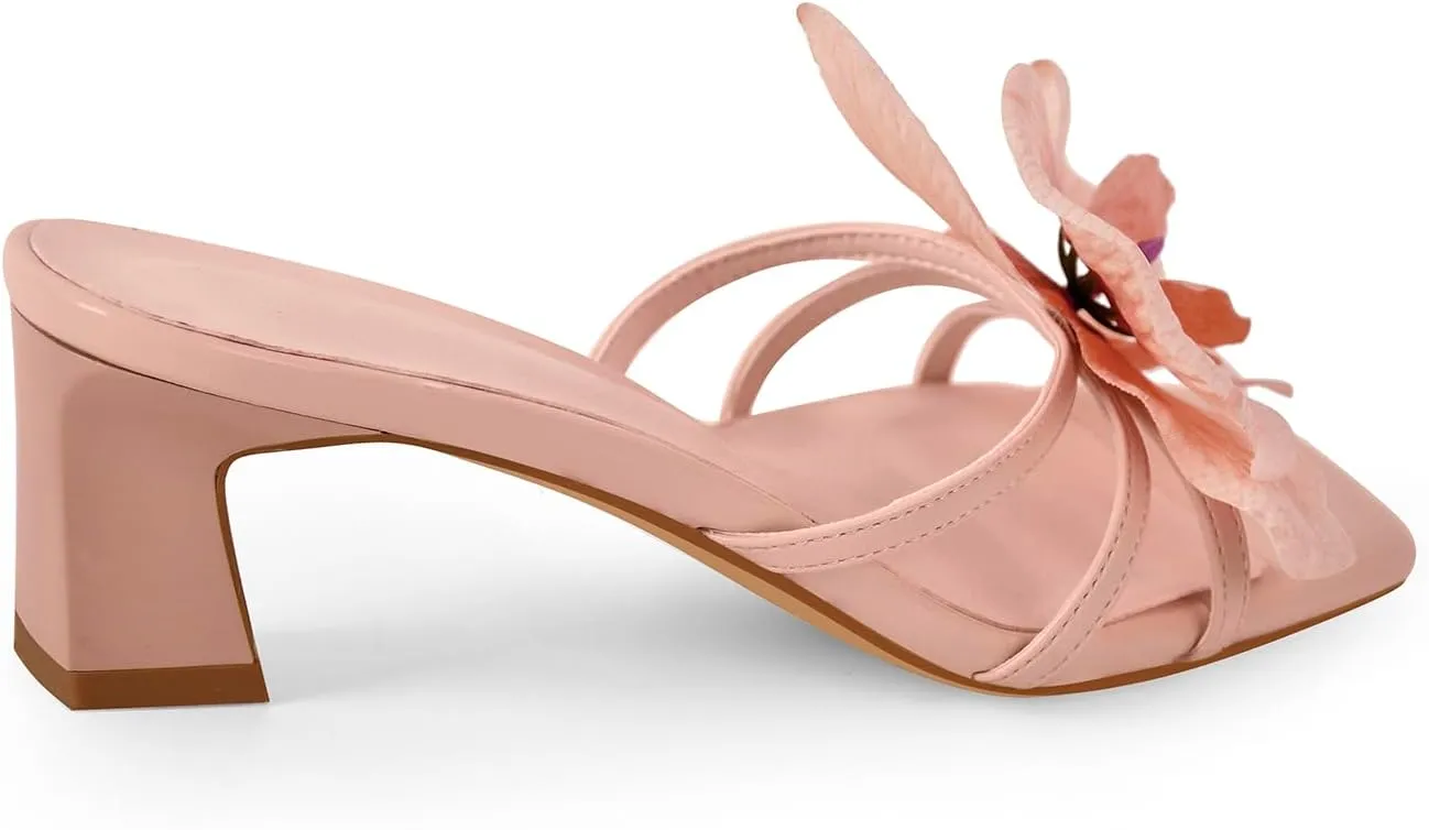 richealnini Orchid Heels for Women Slip On Floral Block Heels