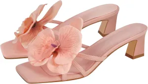 richealnini Orchid Heels for Women Slip On Floral Block Heels
