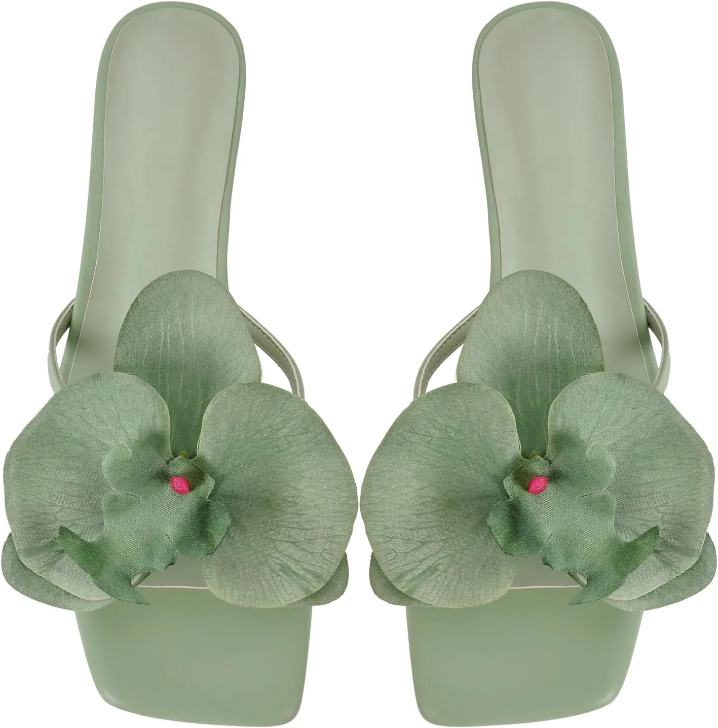 richealnini Orchid Heels for Women Slip On Floral Block Heels