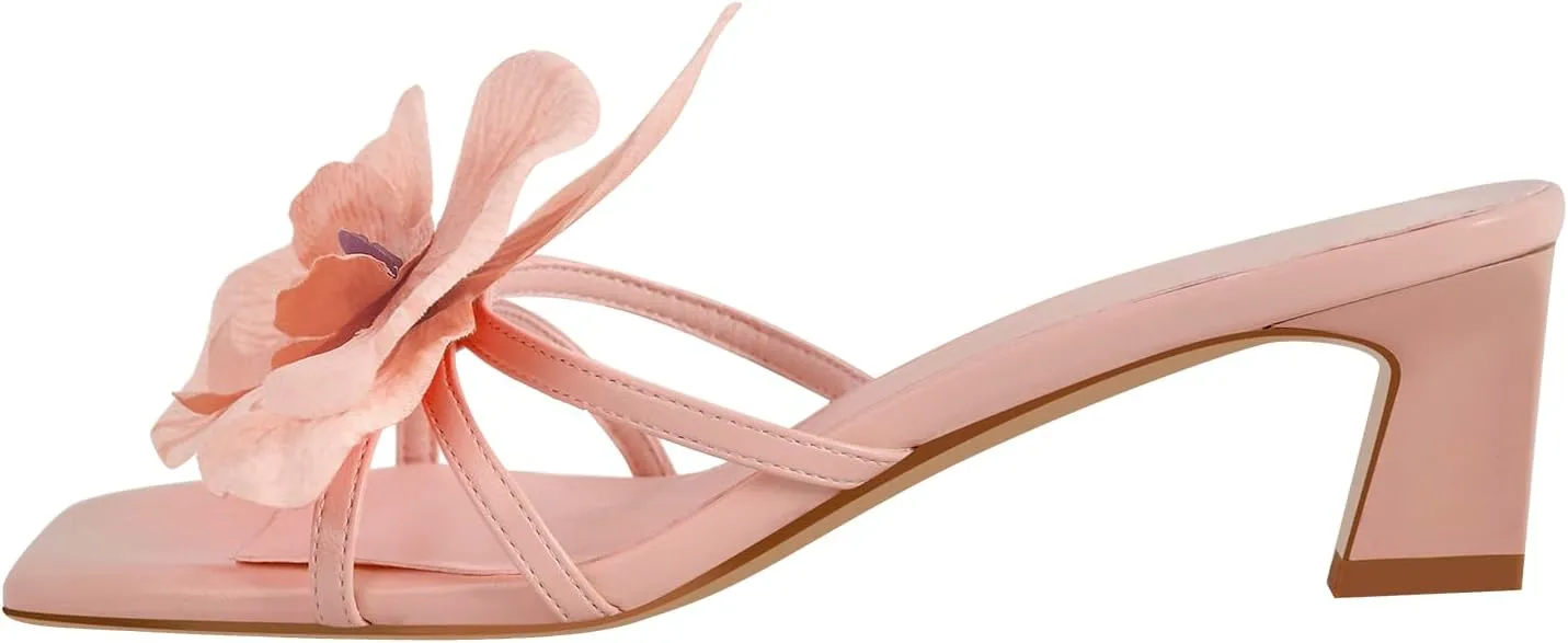richealnini Orchid Heels for Women Slip On Floral Block Heels