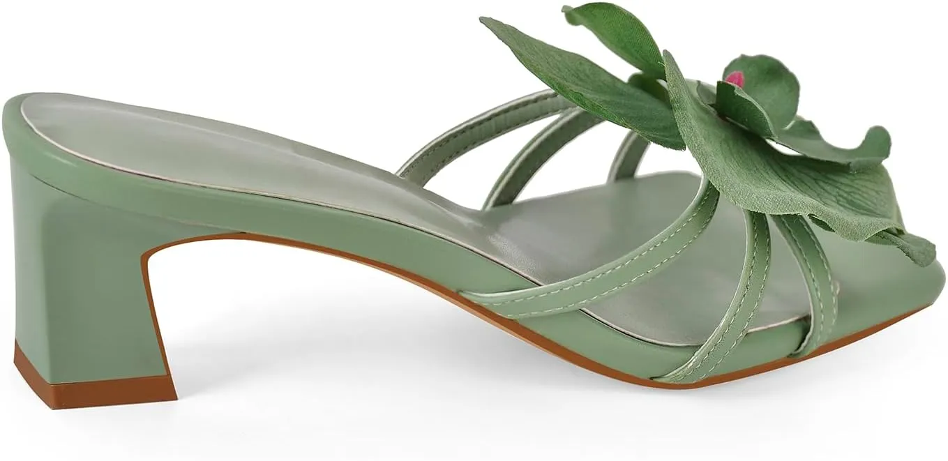 richealnini Orchid Heels for Women Slip On Floral Block Heels