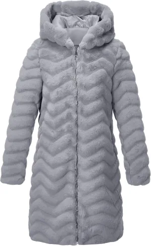 RISISSIDA Women Long Faux Fur Coat Fuzzy Jacket Hooded Winter Fall Warm Overcoat