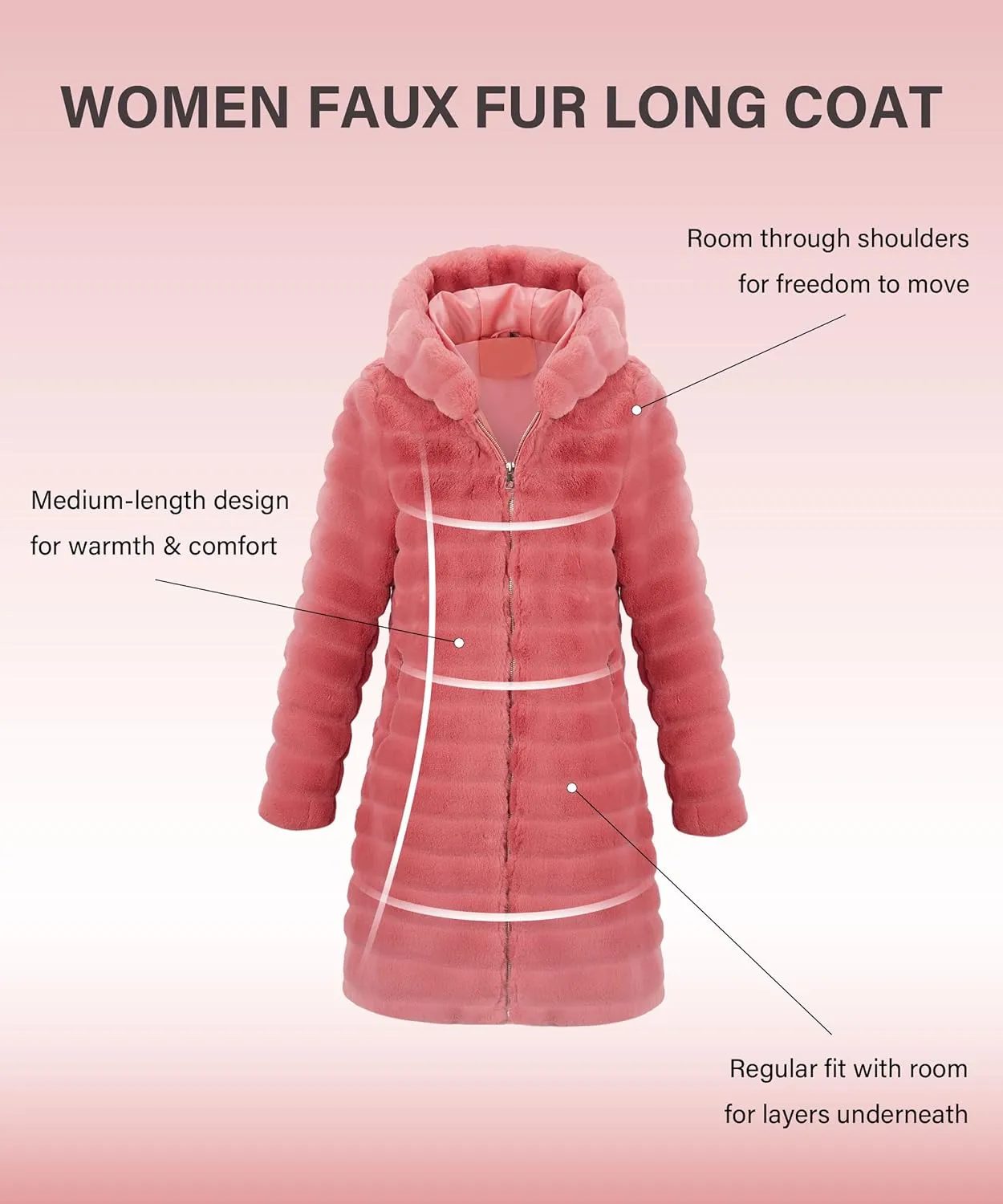 RISISSIDA Women Long Faux Fur Coat Fuzzy Jacket Hooded Winter Fall Warm Overcoat
