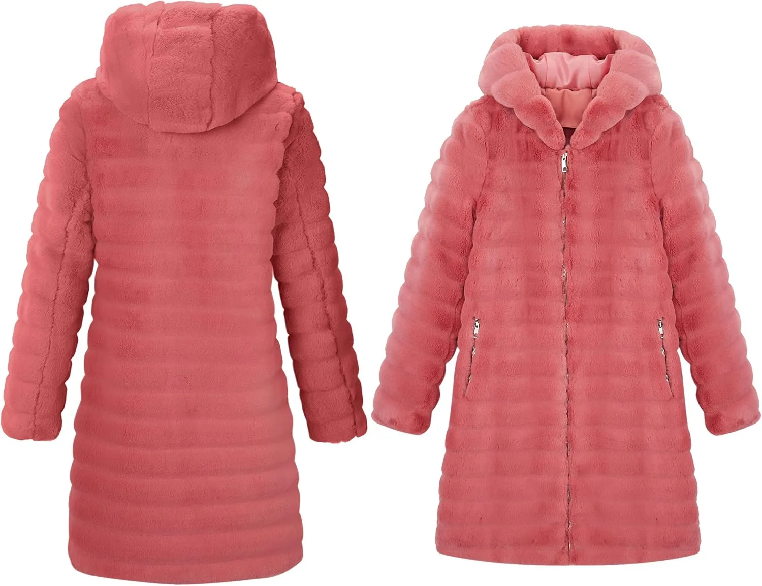RISISSIDA Women Long Faux Fur Coat Fuzzy Jacket Hooded Winter Fall Warm Overcoat