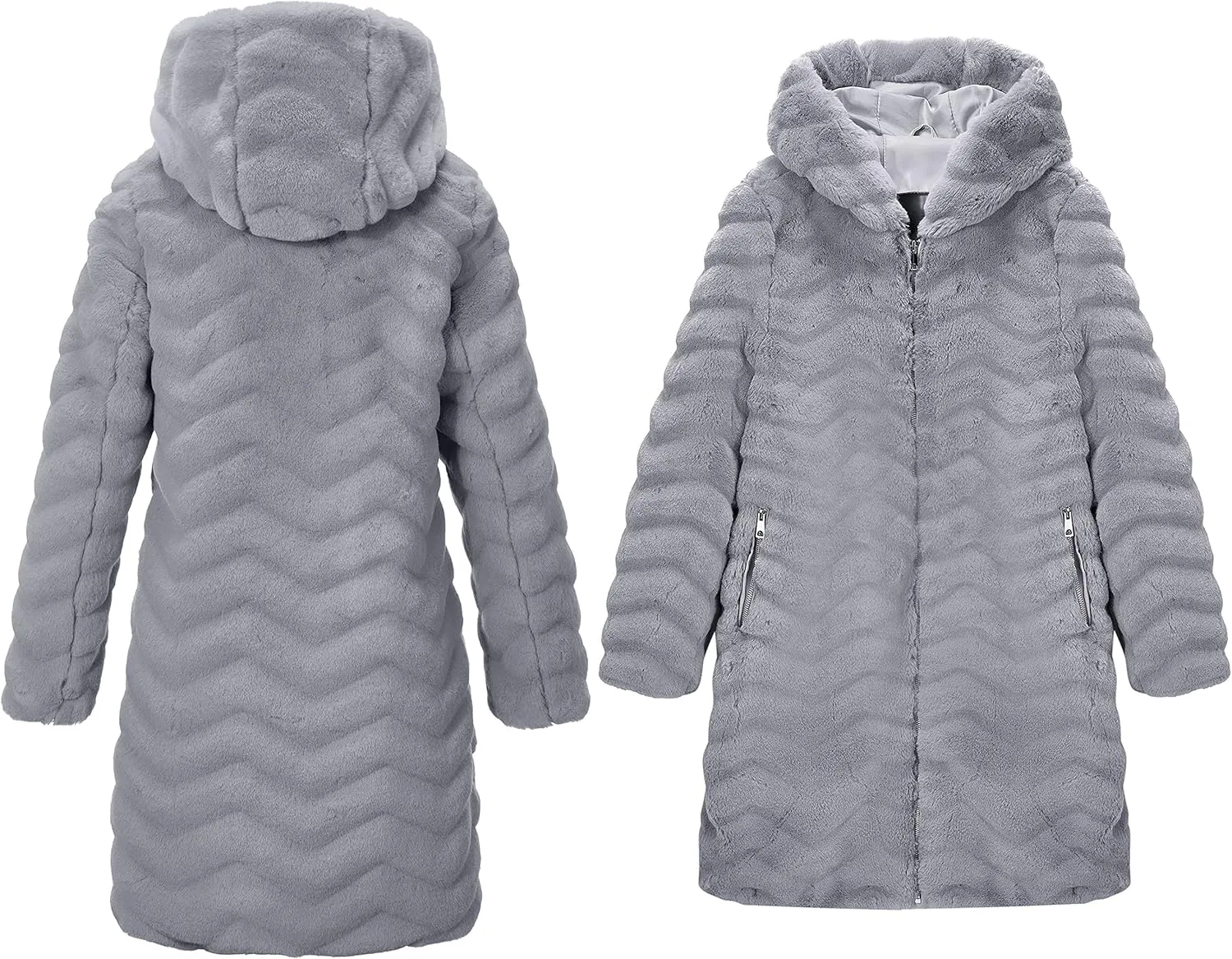 RISISSIDA Women Long Faux Fur Coat Fuzzy Jacket Hooded Winter Fall Warm Overcoat