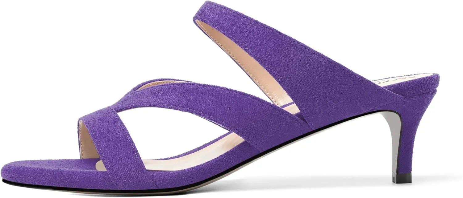 ROSERWISH Womens Slip On Party Suede Casual Fashion Open Toe Kitten Low Heel Heeled Sandals 2 Inch