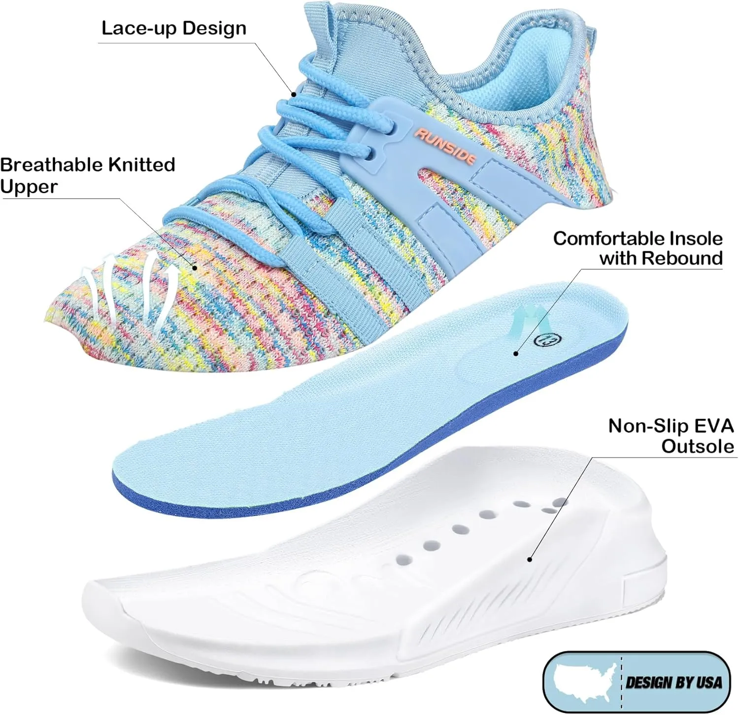 RUNSIDE Girls Tennis Shoes Lightweight Sports Kids Sneakers Lace-up for Running/Walking, Toddler/Little Kid/Big Kid