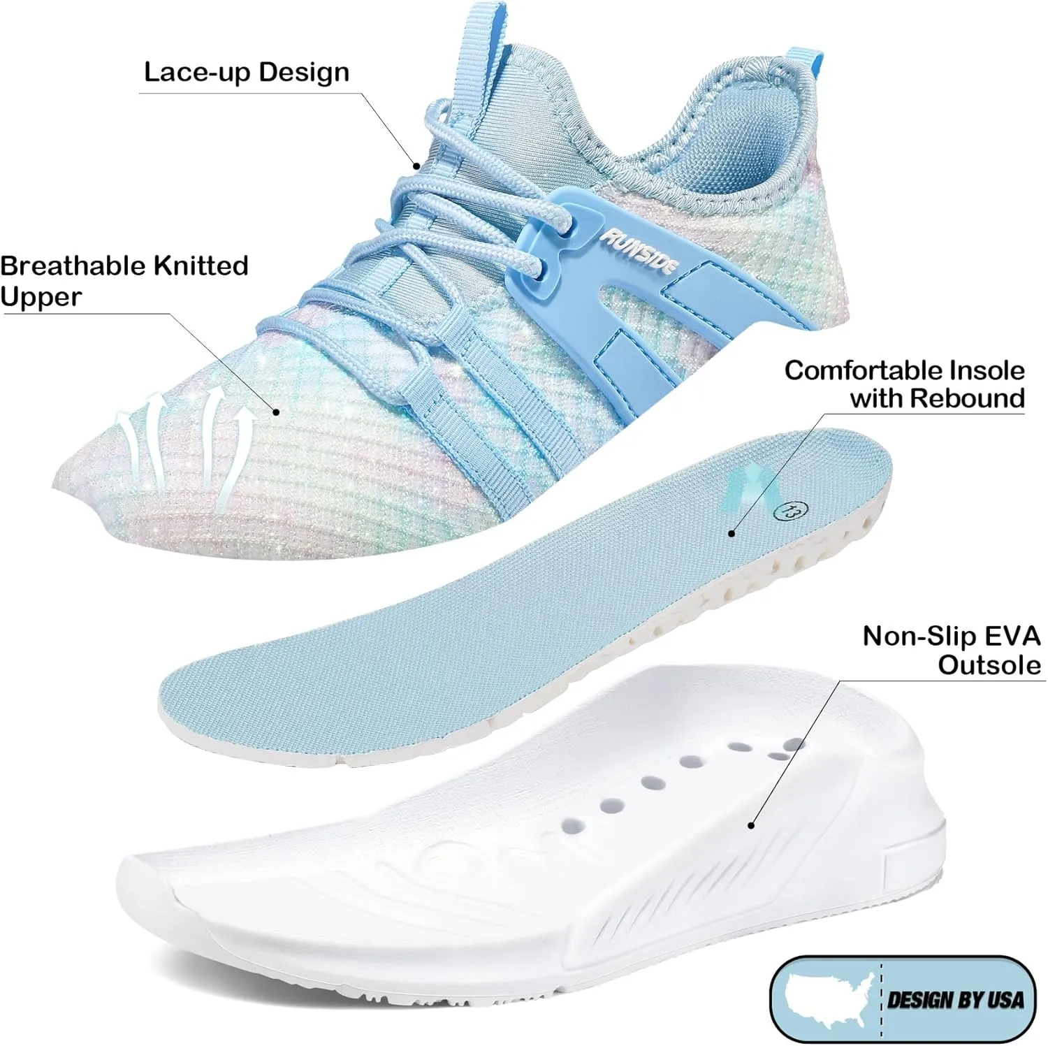 RUNSIDE Girls Tennis Shoes Lightweight Sports Kids Sneakers Lace-up for Running/Walking, Toddler/Little Kid/Big Kid