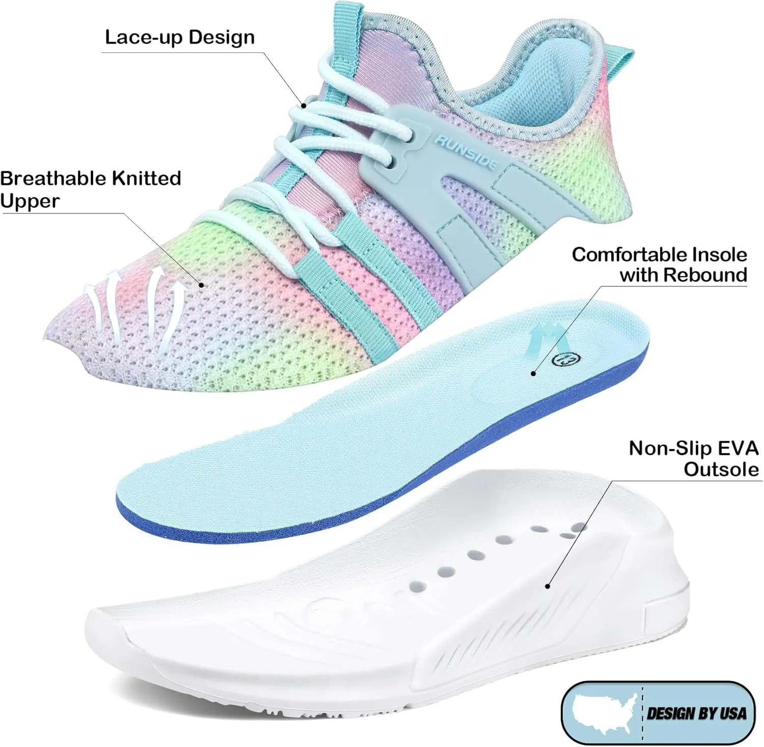 RUNSIDE Girls Tennis Shoes Lightweight Sports Kids Sneakers Lace-up for Running/Walking, Toddler/Little Kid/Big Kid