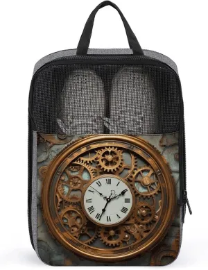 Rusty Steampunk Clock Shoe Bag Travel Shoe Organizer Water-Resistant Shoe Pouch with Zipper Sneaker Dust Bag