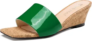 Saekcted Womens Mid Wedge Heel Square Open Toe Sandals Slip-on Dress Shoes Casual Party Wedding Summer 2.0 Inches Heels