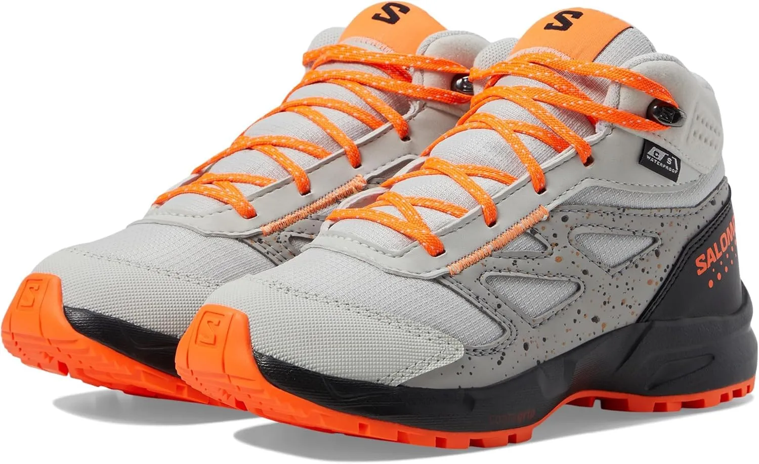 Salomon® Kids Outway Mid CS WP Shoes for Kids – Leather and Textile Upper, Lining, Insole – Synthetic Outsole
