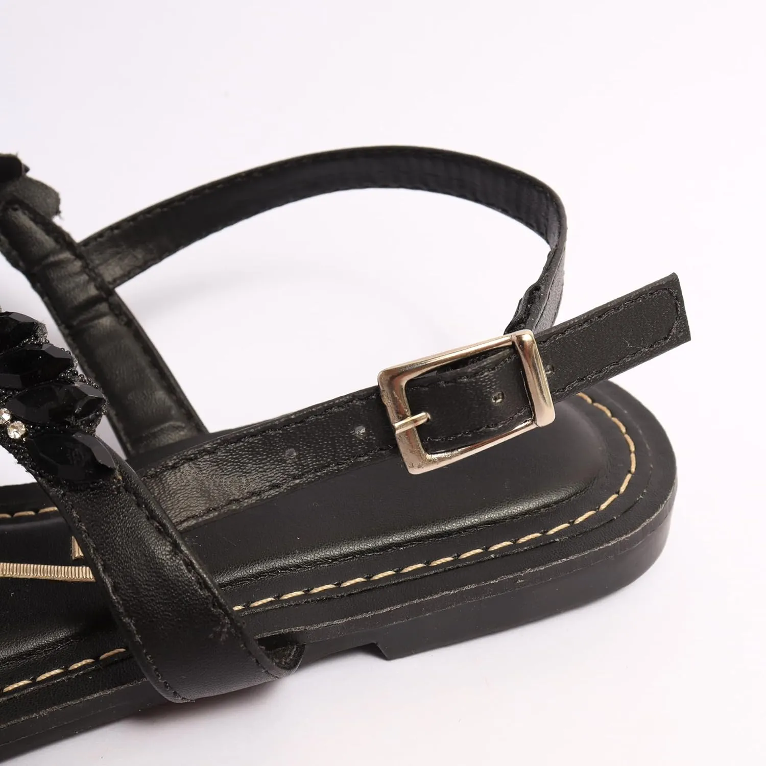SANDALS FLAT WITH BLACK STRASS JEWELRY CRYSTALS SOLADO TR