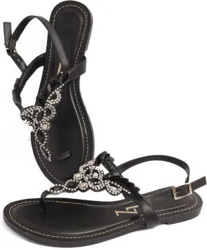 SANDALS FLAT WITH BLACK STRASS JEWELRY CRYSTALS SOLADO TR