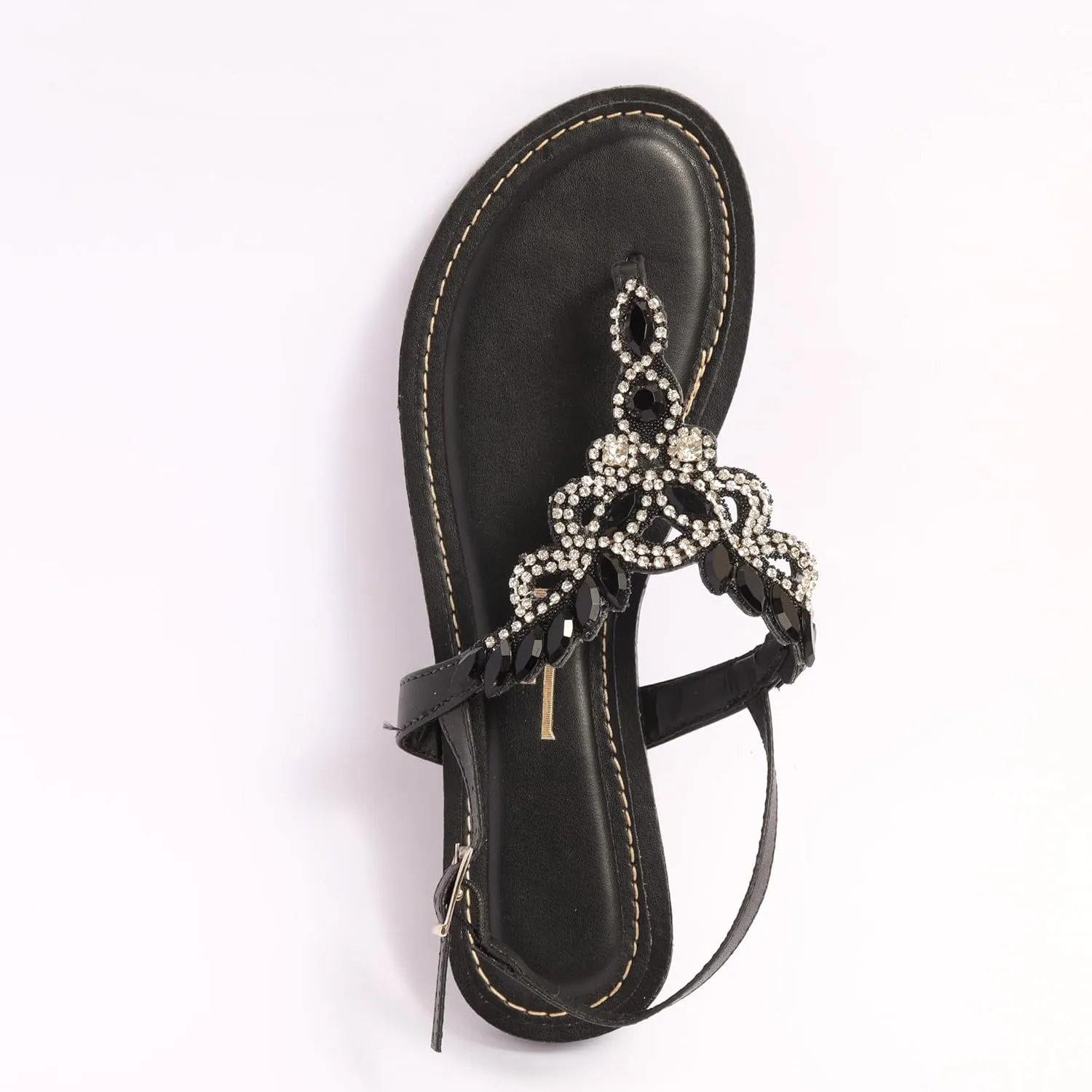 SANDALS FLAT WITH BLACK STRASS JEWELRY CRYSTALS SOLADO TR