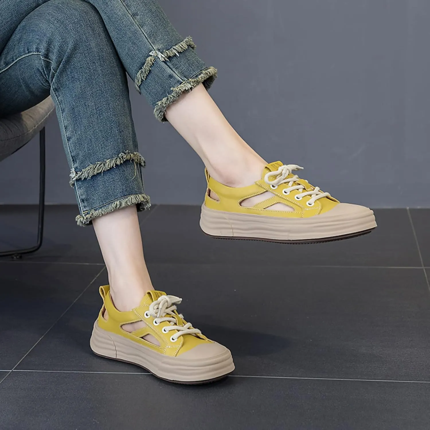 Sandals for Women Genuine Leather Skeleton Sneakers Casual Hiking Athletic Sandals Dressy Chunky Sandals For Summer