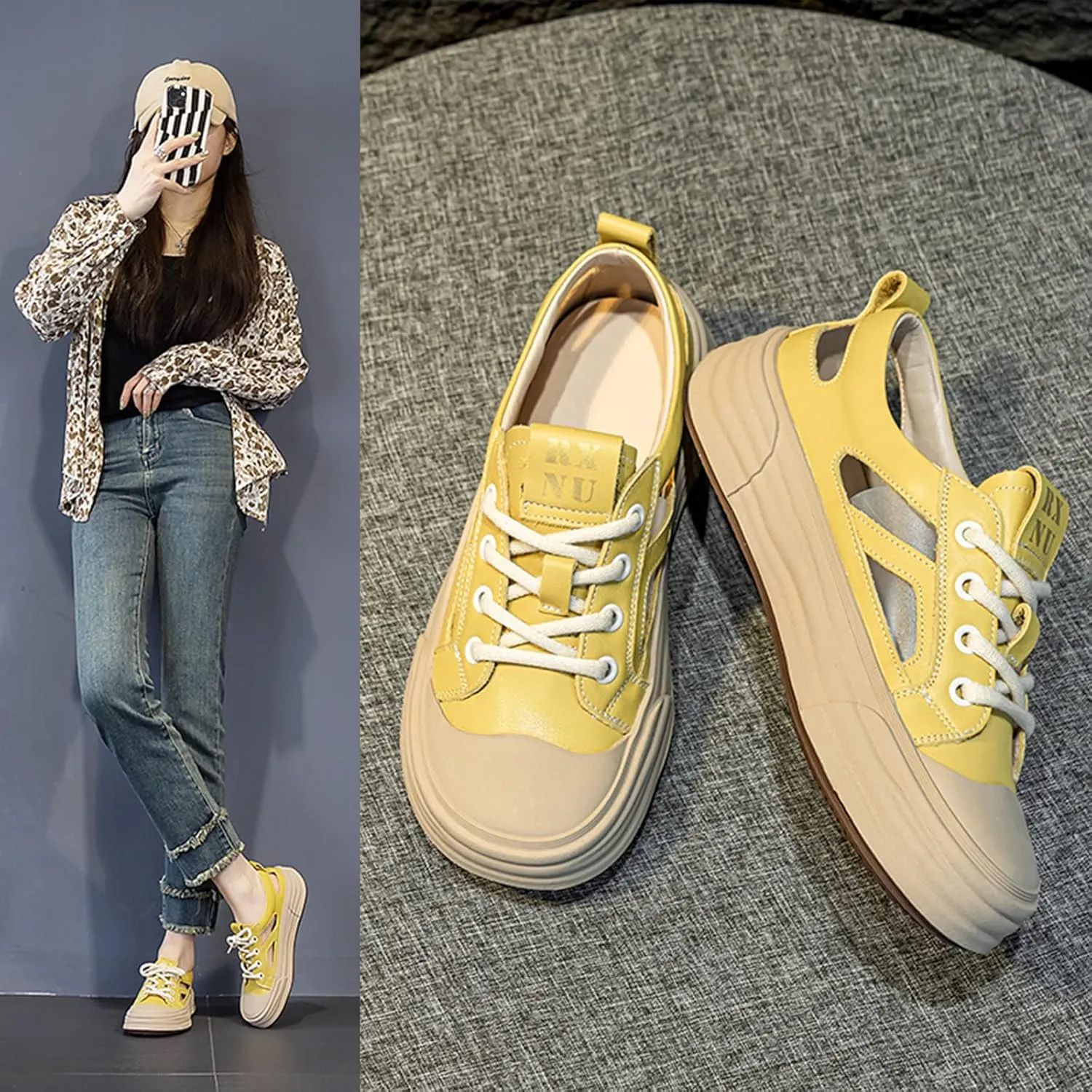 Sandals for Women Genuine Leather Skeleton Sneakers Casual Hiking Athletic Sandals Dressy Chunky Sandals For Summer