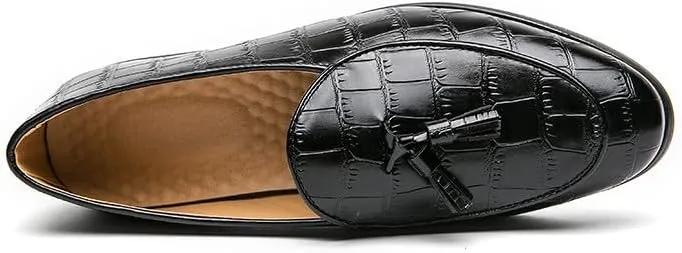 Santimon Men's Tassels Loafers Crocodile Pattern Leather Slip-On Wedding Dress Tuxedo Suit Shoes