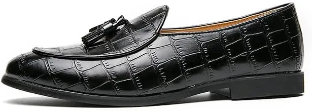 Santimon Men's Tassels Loafers Crocodile Pattern Leather Slip-On Wedding Dress Tuxedo Suit Shoes