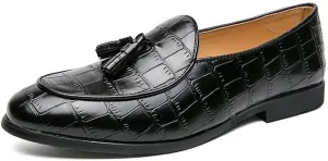 Santimon Men's Tassels Loafers Crocodile Pattern Leather Slip-On Wedding Dress Tuxedo Suit Shoes