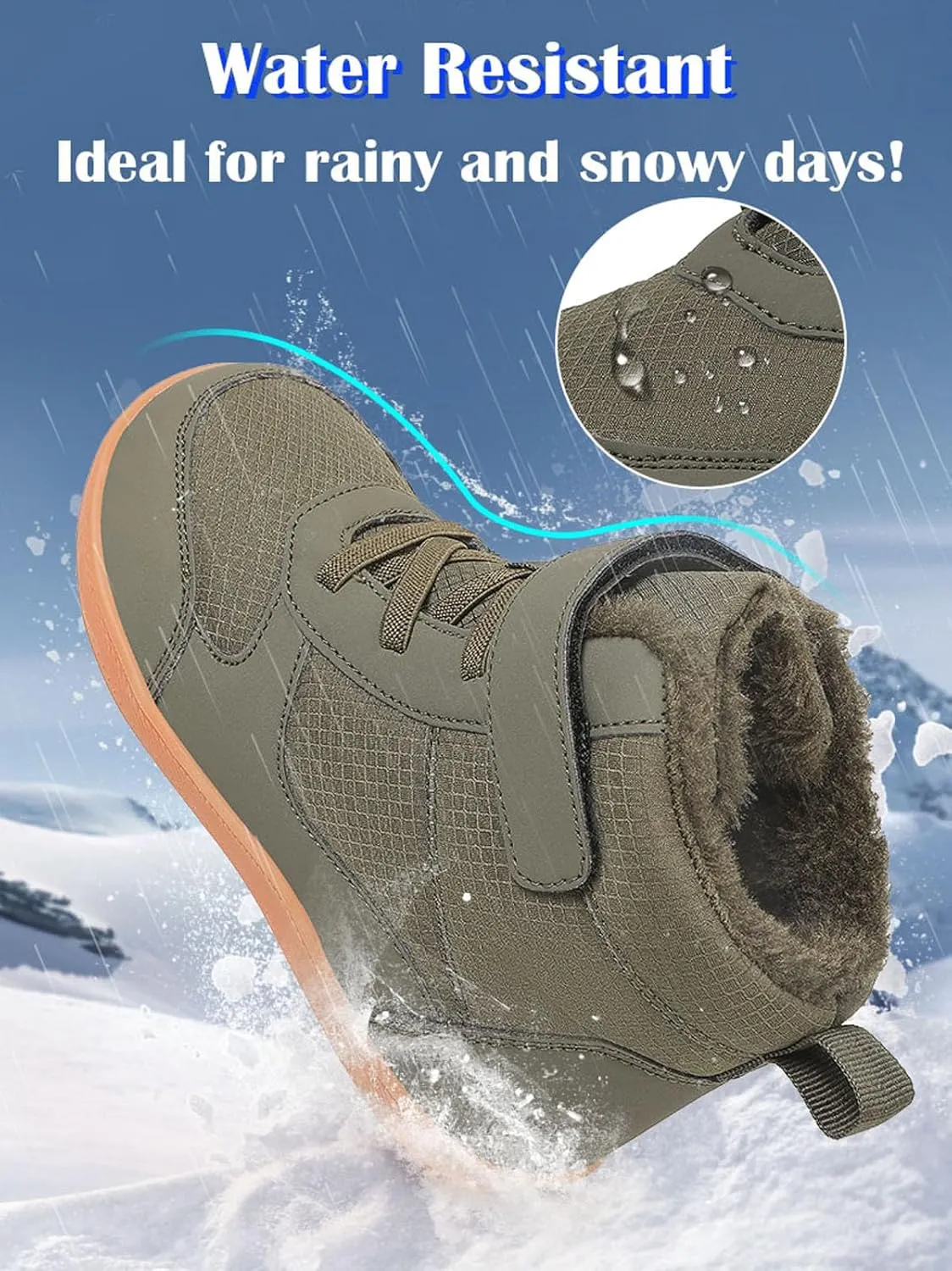 SECHRITE Toddler Kids Wide Barefoot Winter Boots High Top Girls Boys Warm Snow Boots Waterproof Non-Slip Minimalist Boots| Natural Growth