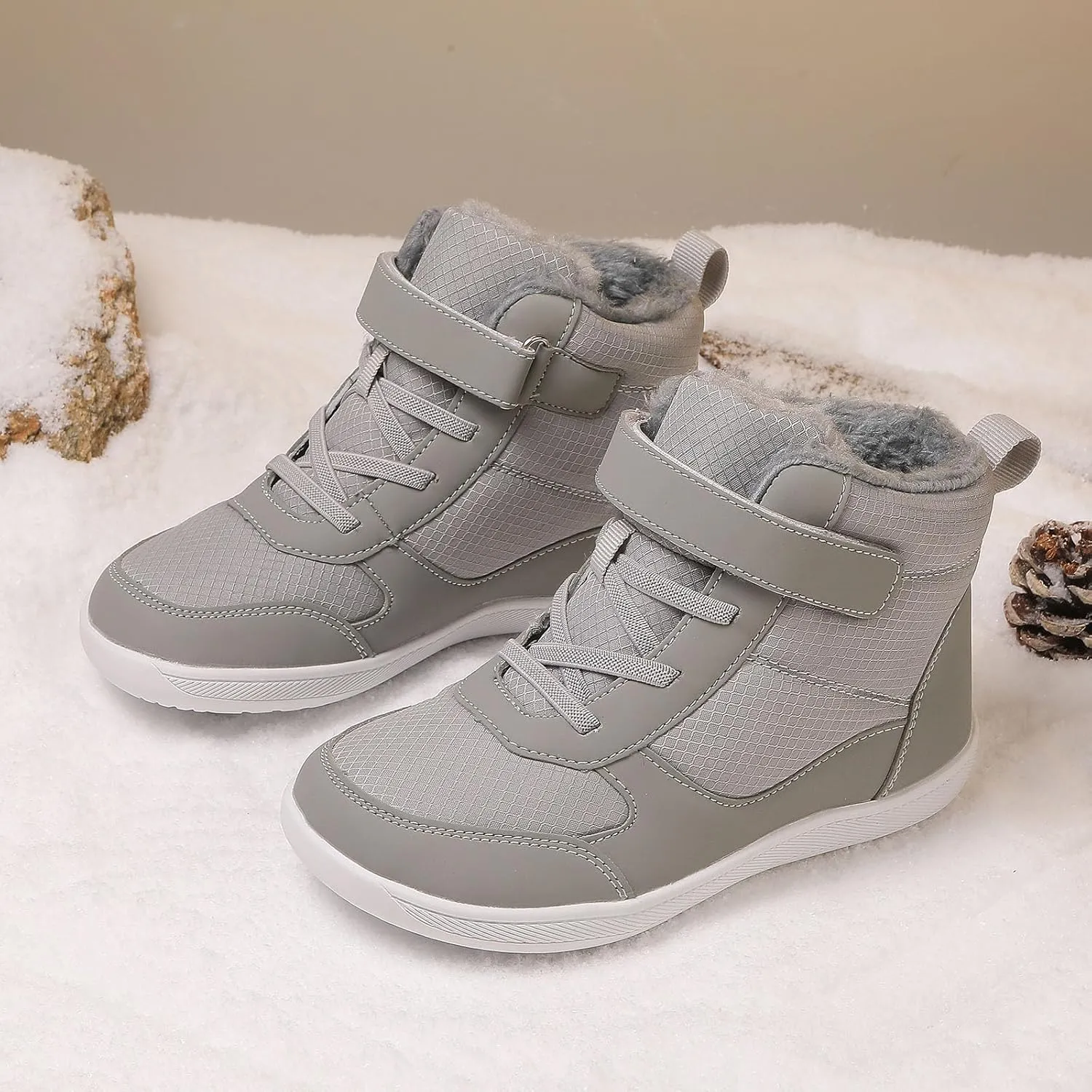 SECHRITE Toddler Kids Wide Barefoot Winter Boots High Top Girls Boys Warm Snow Boots Waterproof Non-Slip Minimalist Boots| Natural Growth