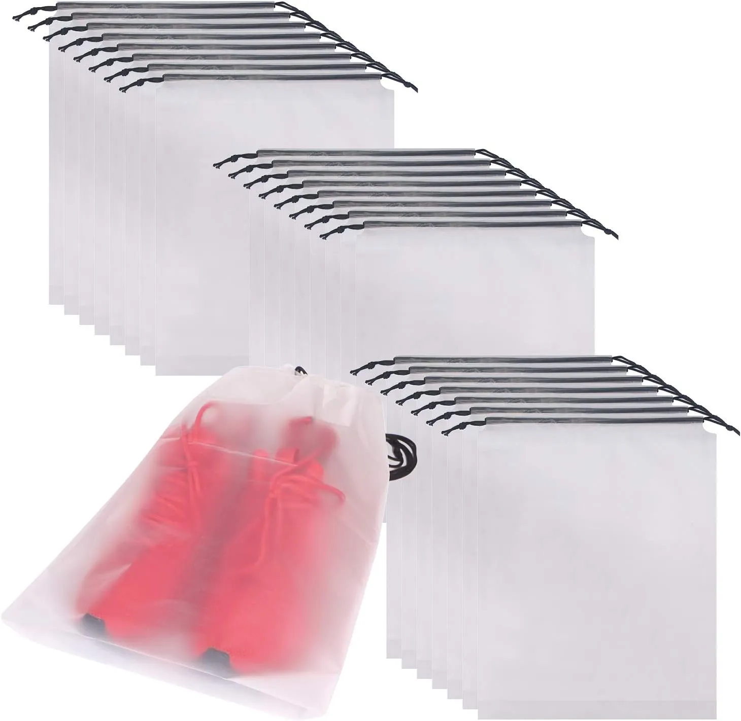 Set of 24 Portable Translucent Shoe Bags for Travel Large Clear Shoes Pouch Storage Organizer with Drawstring for Men and Women
