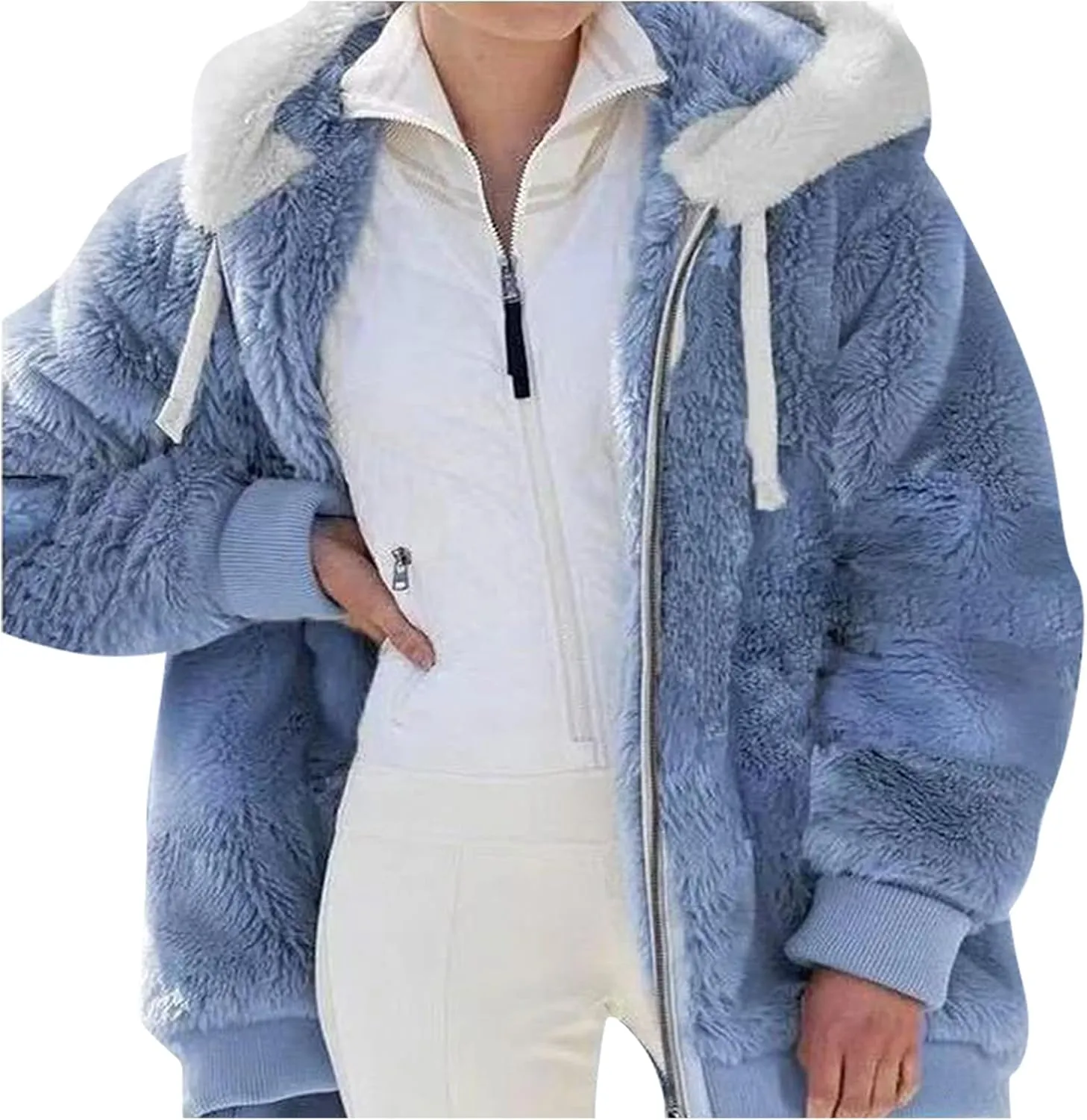 Sherpa Jackets For Women Fashion Winter Fuzzy Fleece Teddy Coat Hooded Zip Up Shaggy Fluffy Coats Warm Winter Outwear