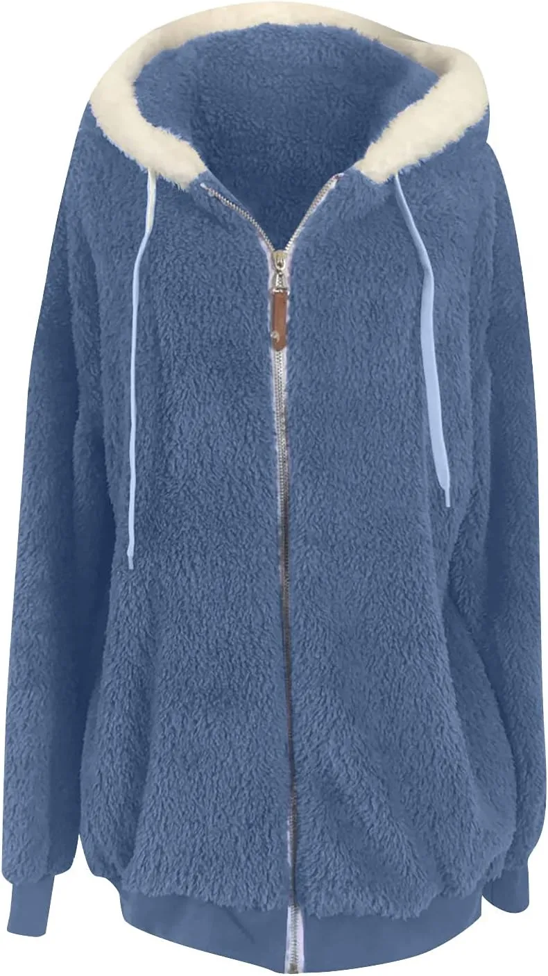 Sherpa Jackets For Women Fashion Winter Fuzzy Fleece Teddy Coat Hooded Zip Up Shaggy Fluffy Coats Warm Winter Outwear