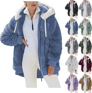 Sherpa Jackets For Women Fashion Winter Fuzzy Fleece Teddy Coat Hooded Zip Up Shaggy Fluffy Coats Warm Winter Outwear